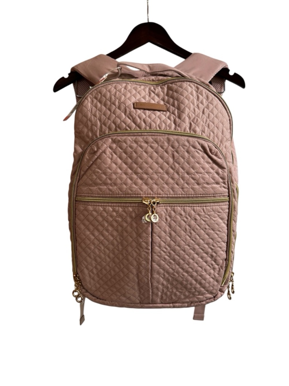 BAGSMART Quilted Backpack Blush Pink Travel Laptop Bag Gold Zippers